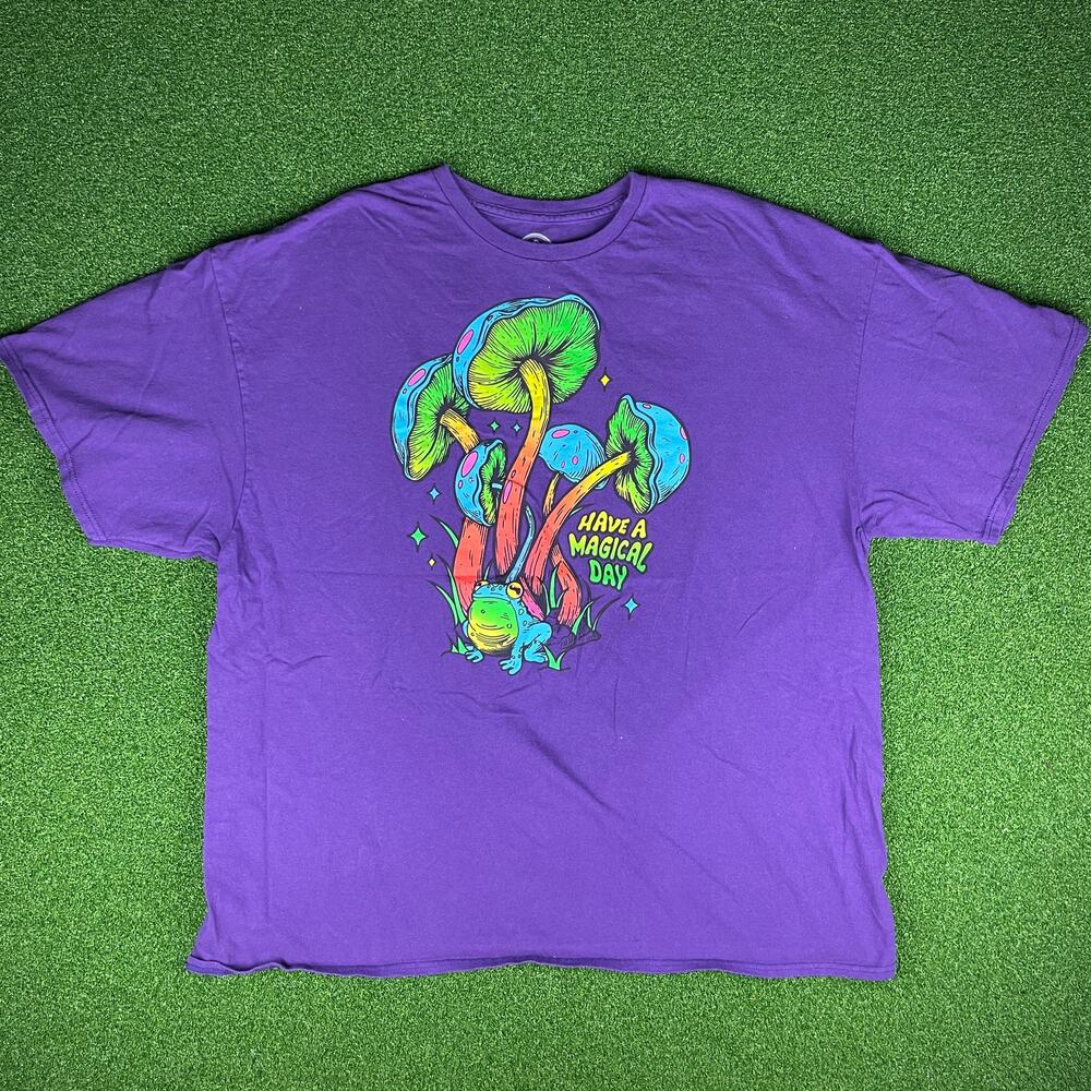 Y2K Dom Mens Purple Have A Magical Day Mushroom Graphic Short Sleeve T-Shirt 3XL